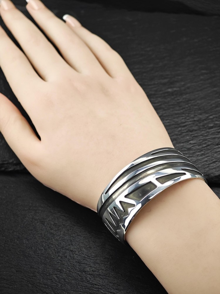 Native American Overlay Cuff Sterling Silver Bracelet