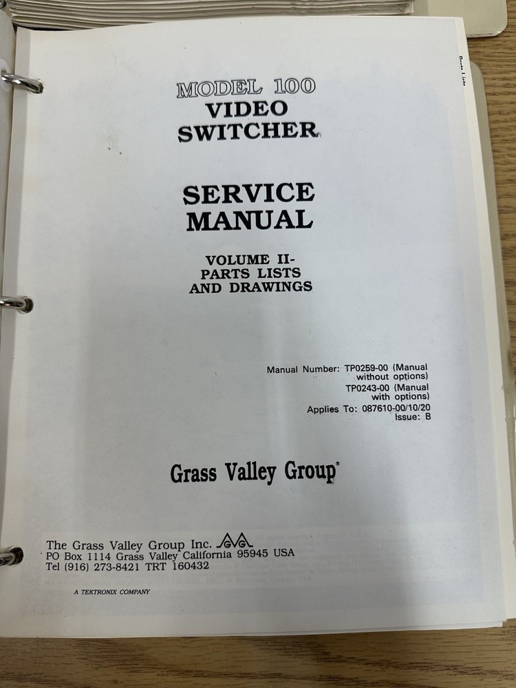grass valley group model 100 video switcher Volume 1 & 2 System Manuals