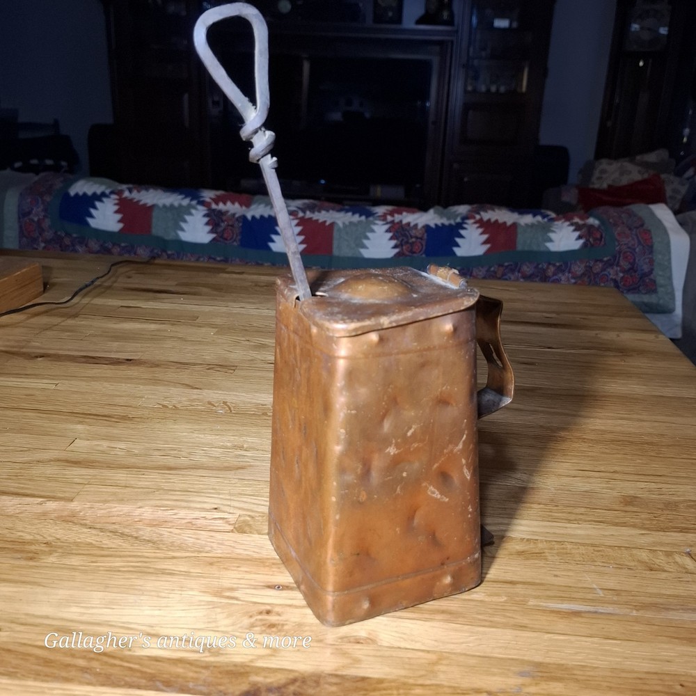 Vintage Brass Copper Fire Starter Fireplace w Wrought Iron Handle Cape Cod Shop