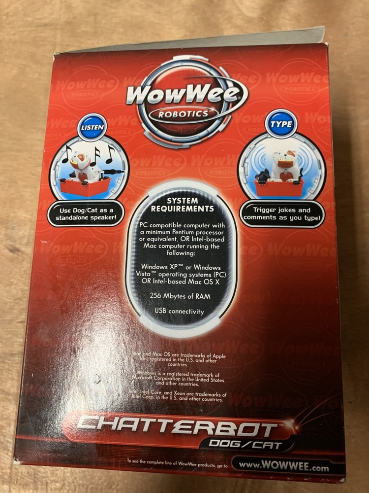 WowWee Robotics 8314 Chatterbot Dog Cat Animated Computer Accessory New