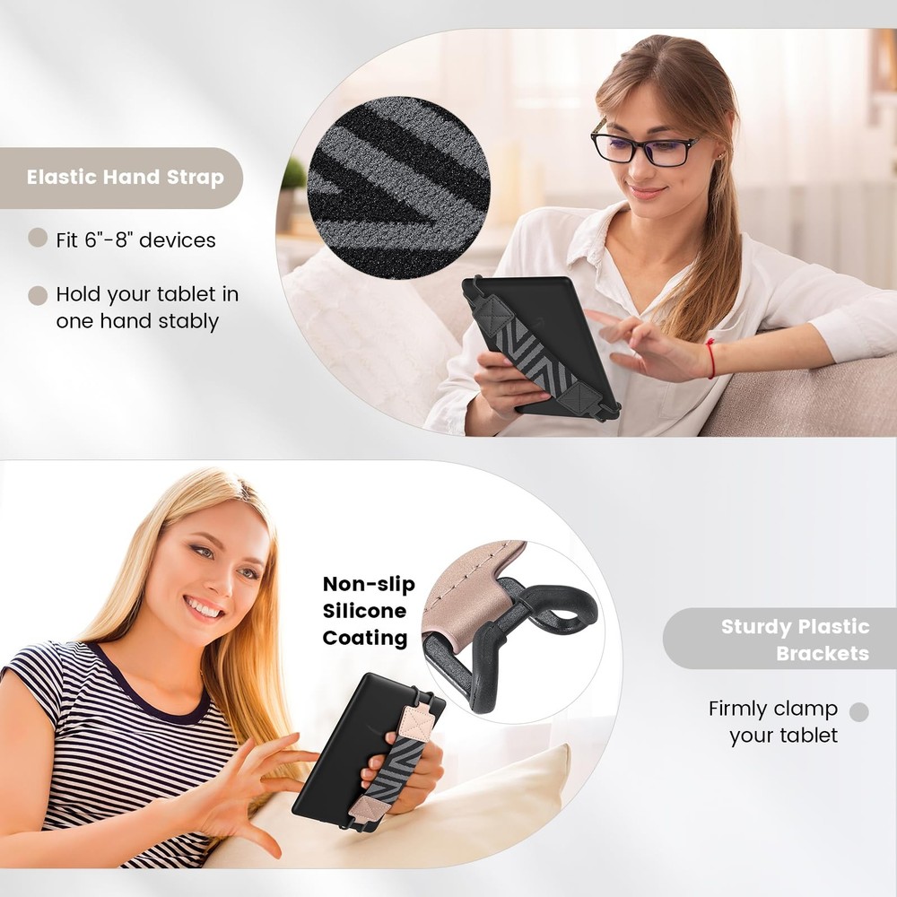2 Pack Portable E Reader Tablet Hand Strap Holder Black Rose Gold Compatibility