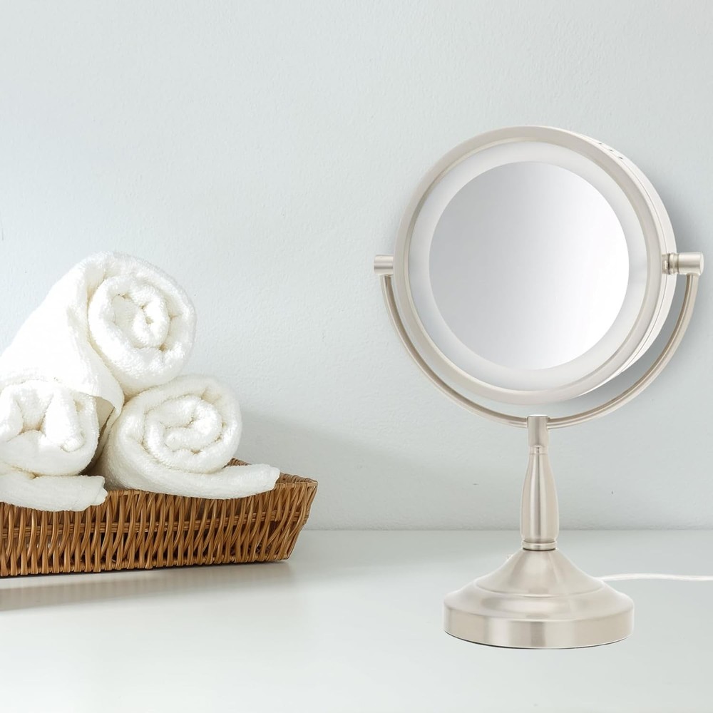 JERDON LED Lighted Tabletop Vanity Makeup Mirror – 8.5” Diameter with 7X-1X...