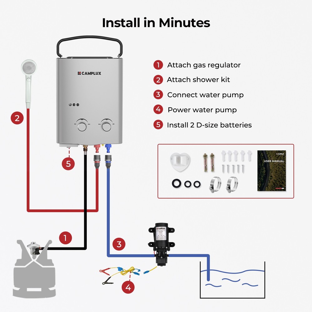 Camplux Tankless Hot Water Heater & Pump Kit Outdoor Portable Gas Water System