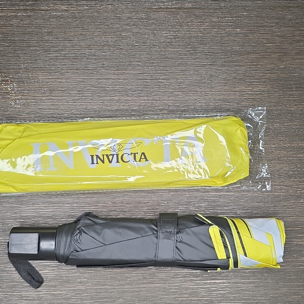 Invicta Compact Folding Umbrella Black Yellow Gray