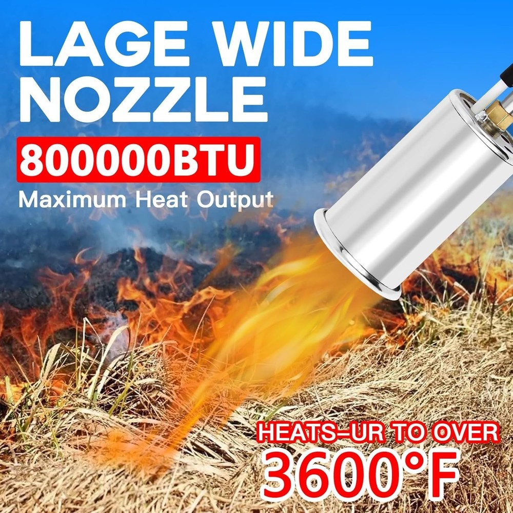 Versatile Propane Weed Torch 30" Long Arm & Flame Control for Garden Use
