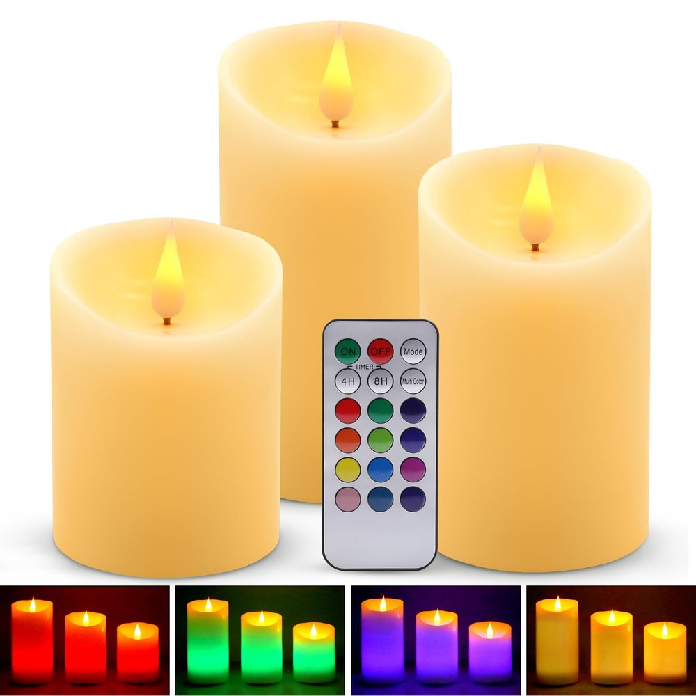 Flameless Led Candles Light, Aled Light 3 Pack Warm White Plus Multico
