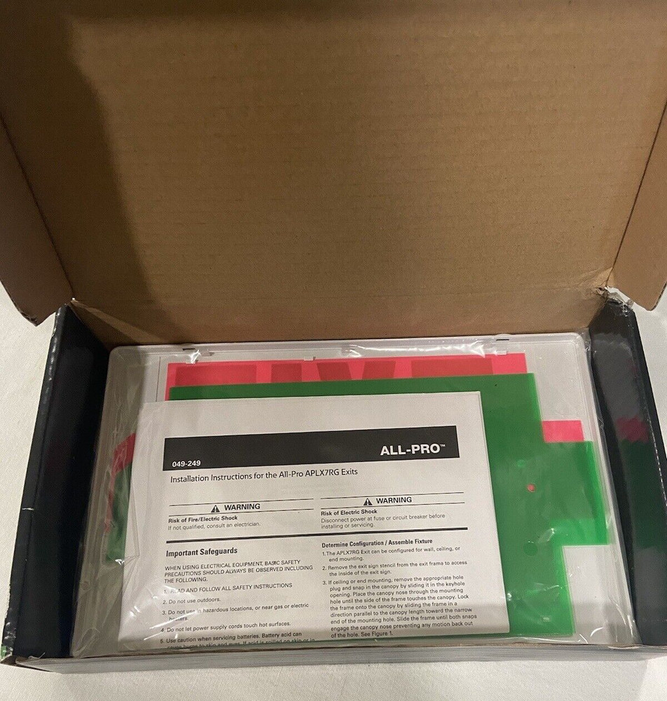 All Pro Exit & Emergency Lighting Sign LED Red Green Wall Ceiling End Mount NOS
