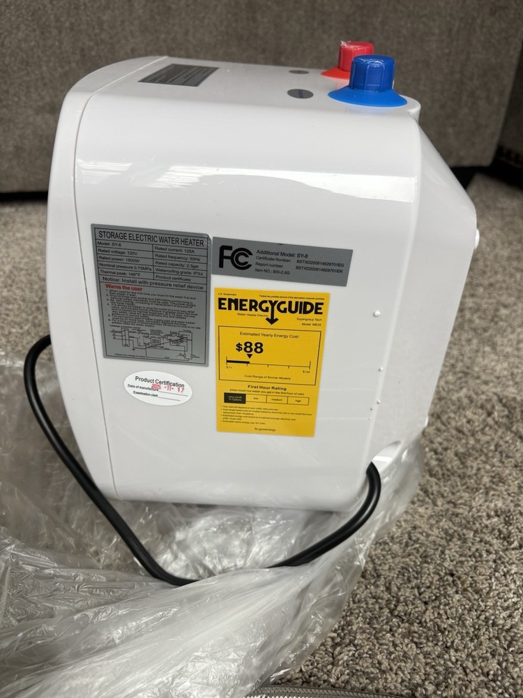 2.5 Gal Under Sink Water Heater 1500W 120V Mini RV Kitchen w/ Hoses