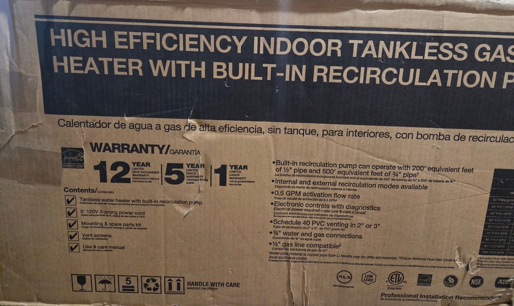 Rheem Platinum 11 GPM Recirculating PROPANE Tankless Water Heater ECOH200DVRHLP