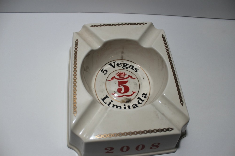 White 5 Vegas Limitada Ceramic Ashtray 8" x 9"