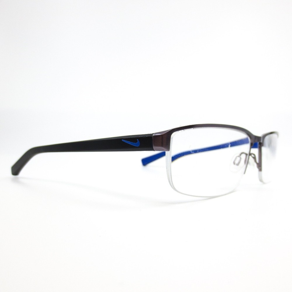 Nike Eyeglasses Frames 8098 078 Black Gray Blue Rectangular Full Rim 56-16-140