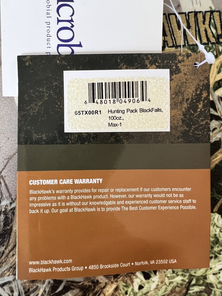 BLACKHAWK 100 OZ HYDRATION PACK-BLACK FALLS CAMO-NIP-COMPLETE WITH BLADDER