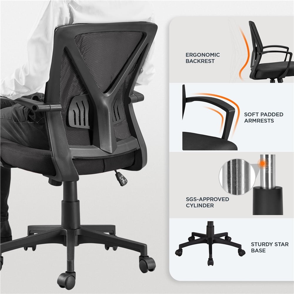 Adjustable Mesh Office Chair Mid Back W/ Wheels Black
