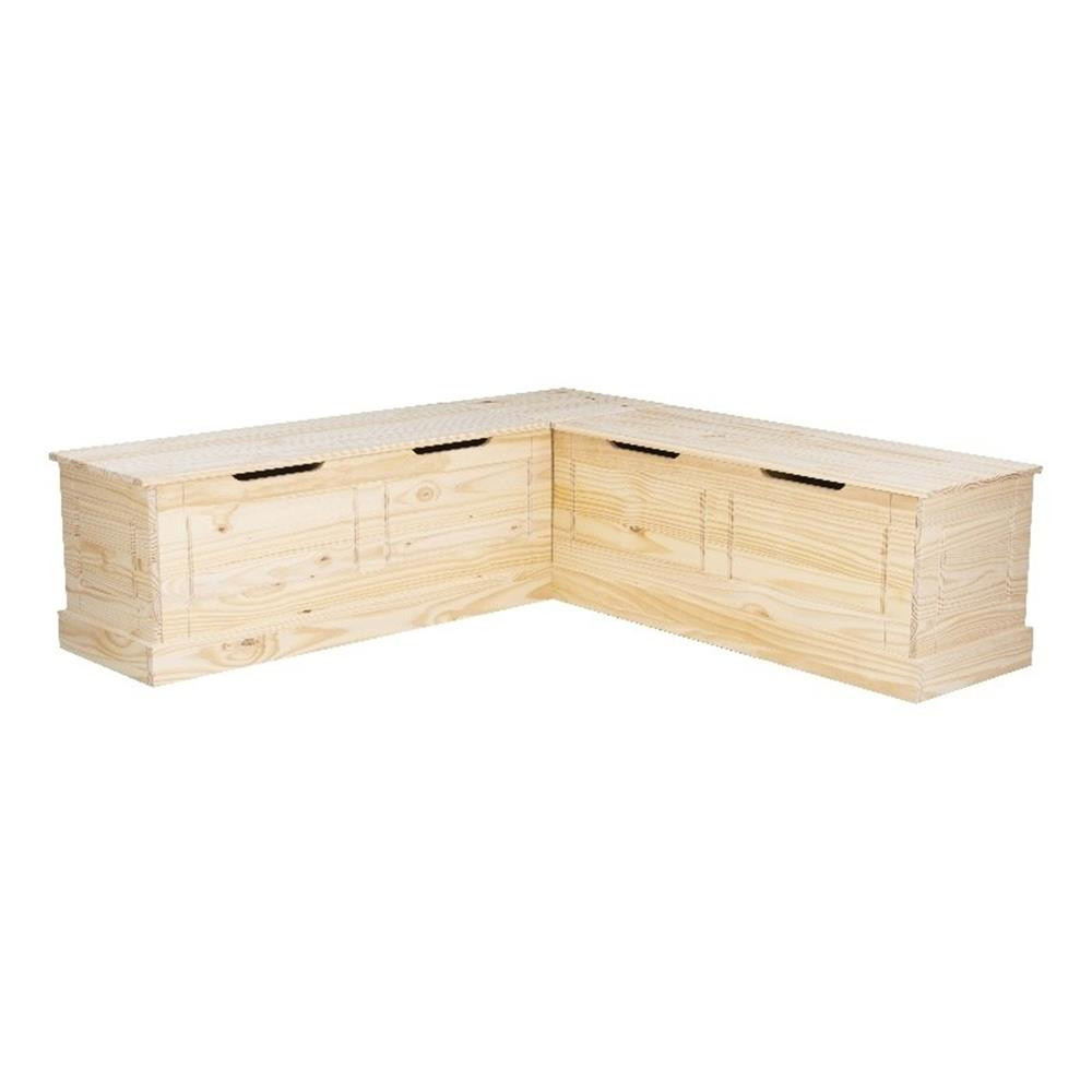 Linon Troyin Rustic Backless Corner Nook with Storage in Solid Unfinished Pine