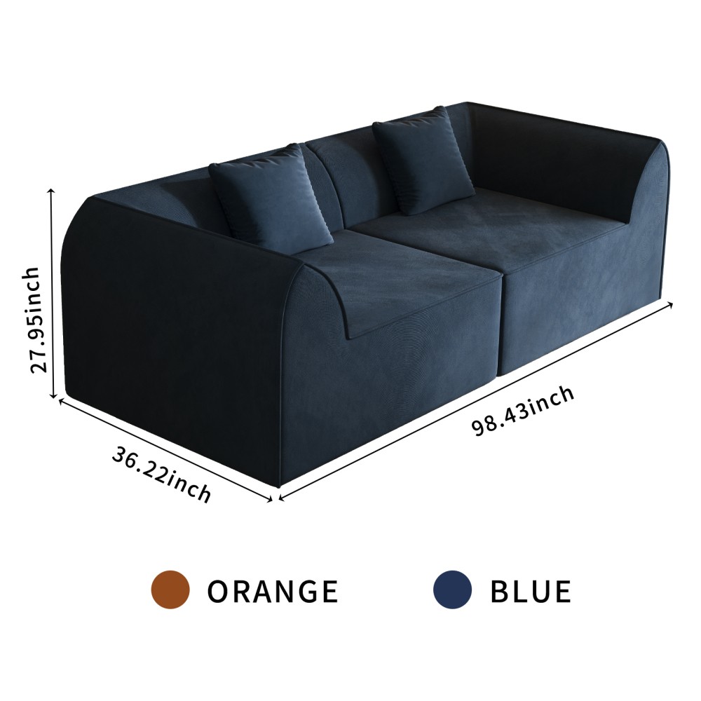 Compressed Memory Foam Sofa w/ Rectangular Pillow 2-Seater Daybed Blue