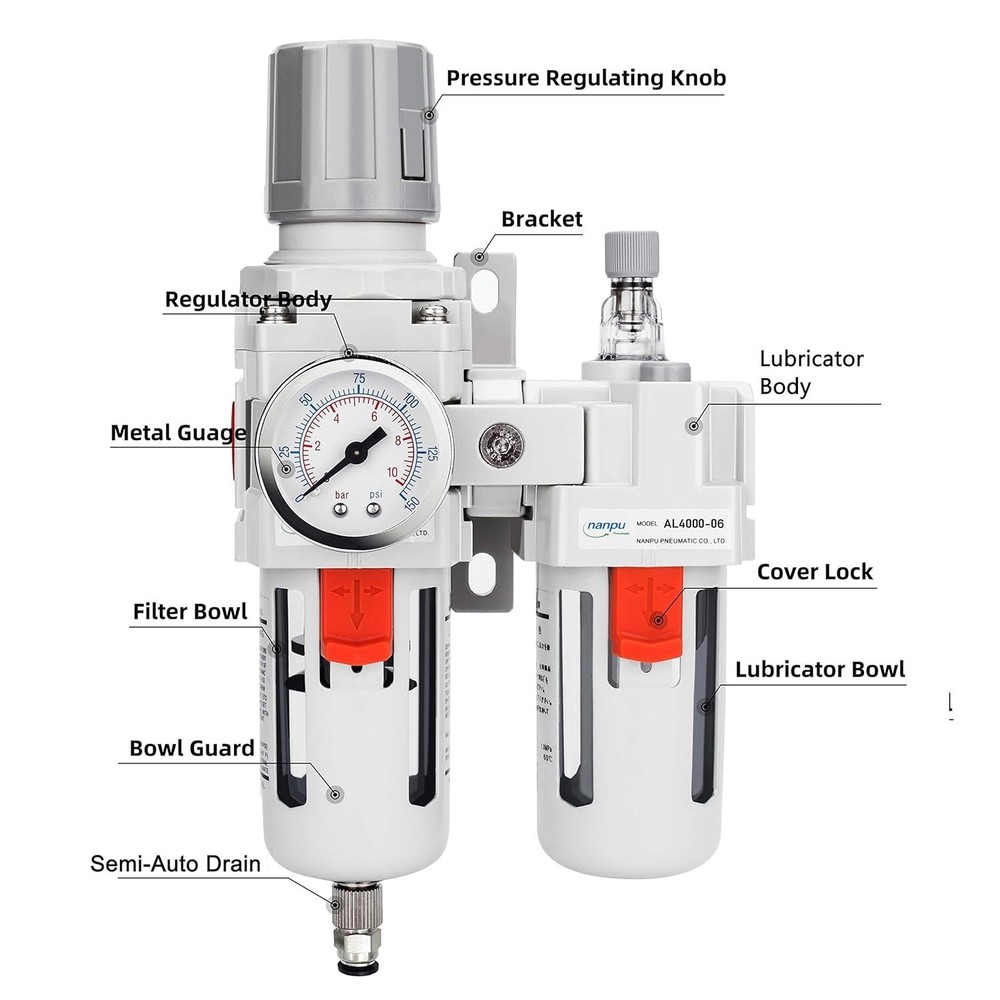 Compressed Air Filter Regulator Lubricator 3/4" NPT