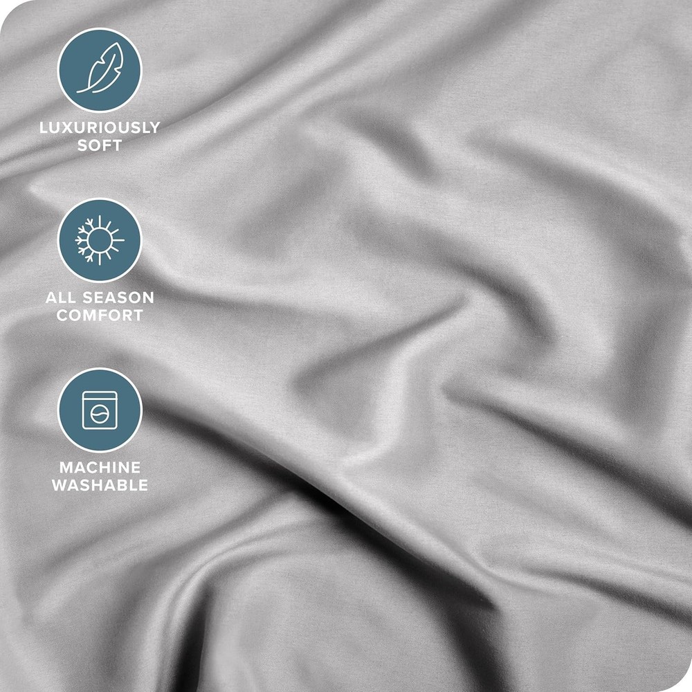 Queen Fitted Bottom Sheet, Microfiber, Deep Pocket, Light Grey