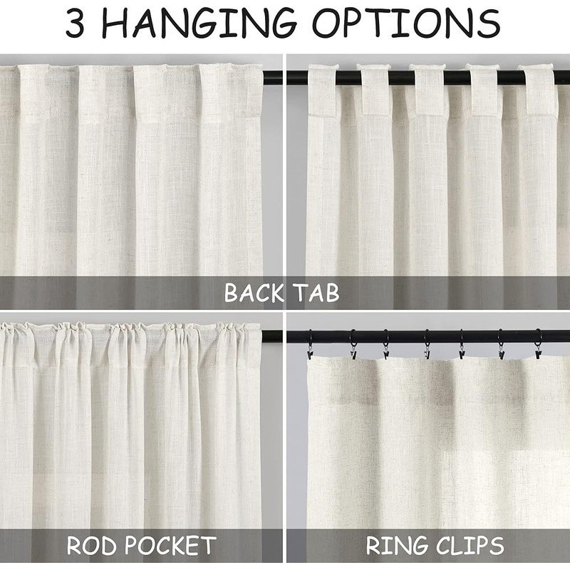 Linen Blend Curtains Set Light Filtering Drapes Back Tab Loop Pocket Panels New
