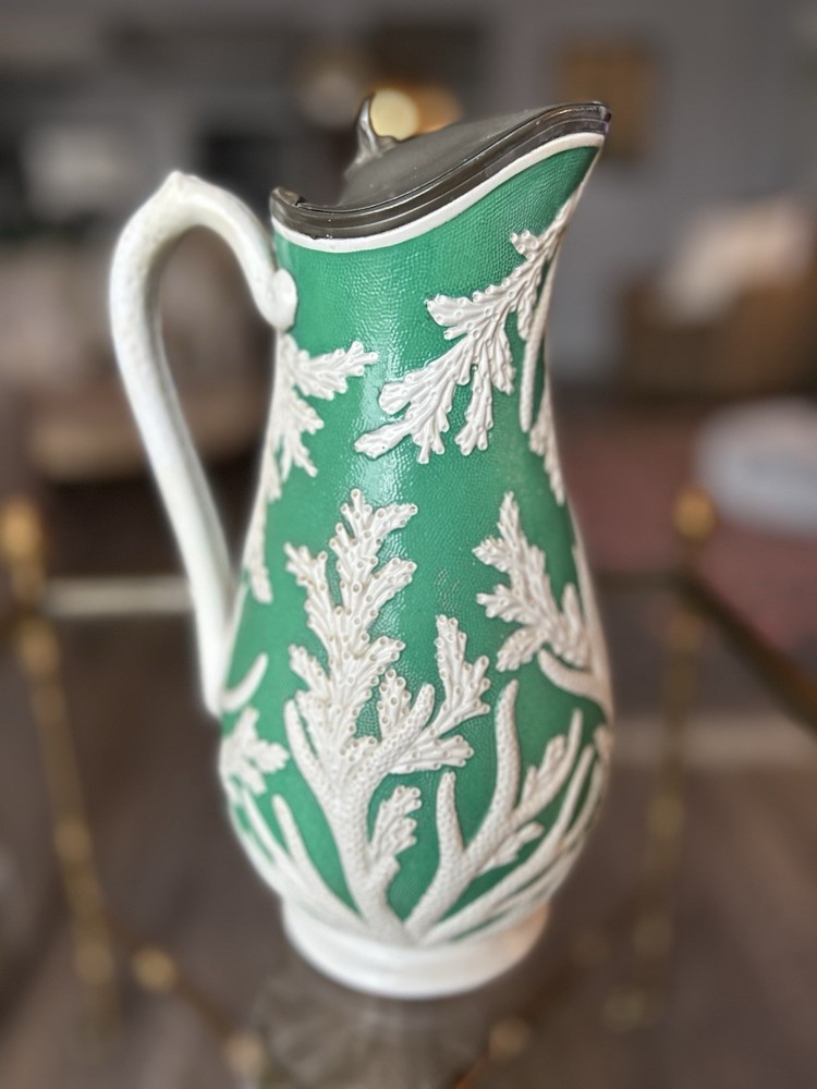 Stoneware pitcher with 'Seaweed' relief pattern by Beech & Hancock
