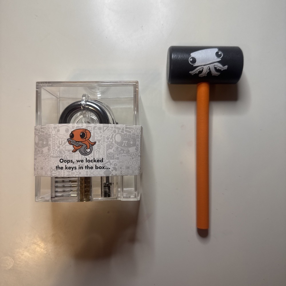 CURIOSITY BOX Lock, Key, Keychain, Plastic Box and Hammer