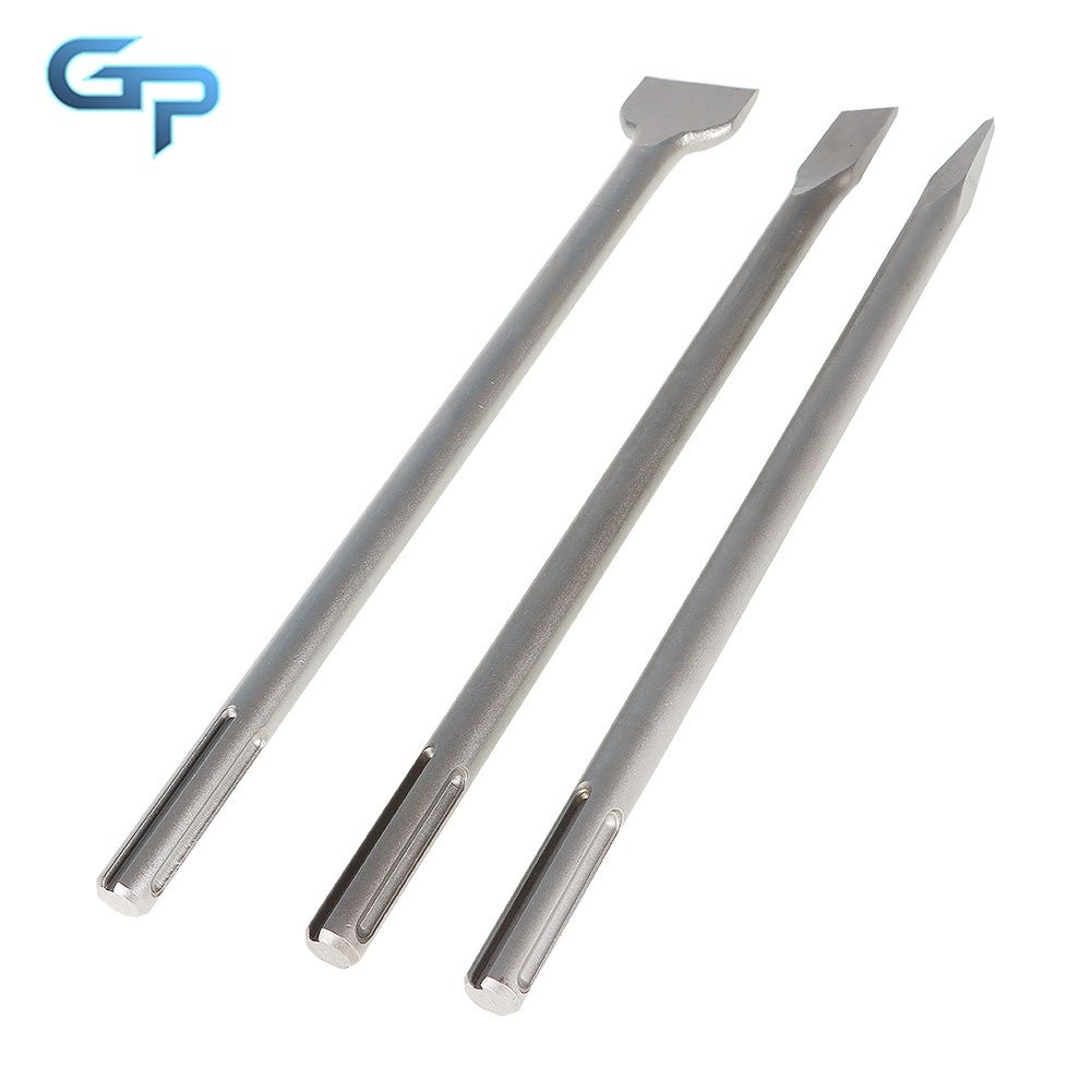 3 Pcs SDS Max Bits Set 16 Inch Long-Point Chisel Scaling Chisel Flat Chisel