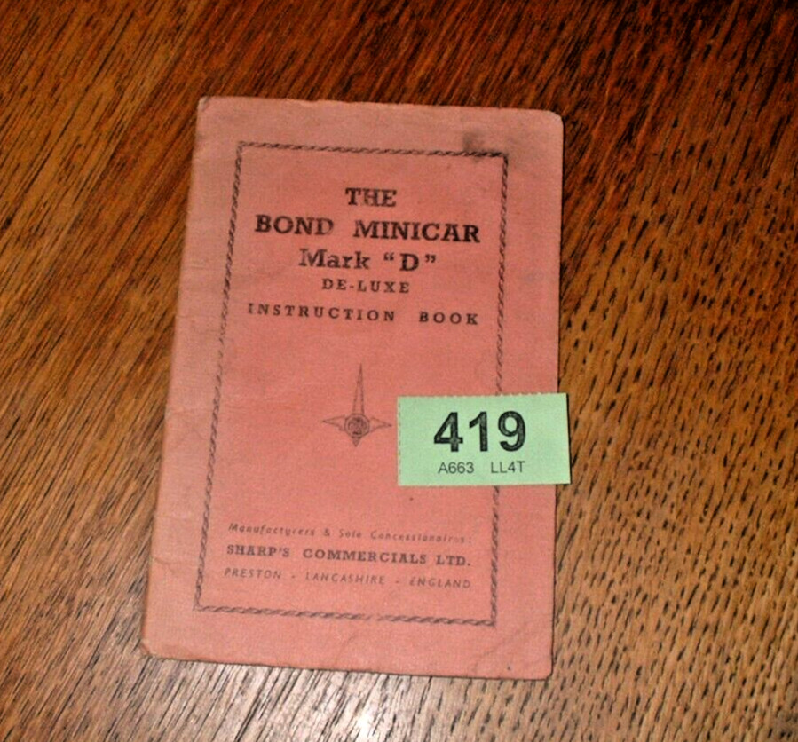 GENUINE BOND MINICAR MK D DE-LUXE OWNERS INSTRUCTION HANDBOOK.