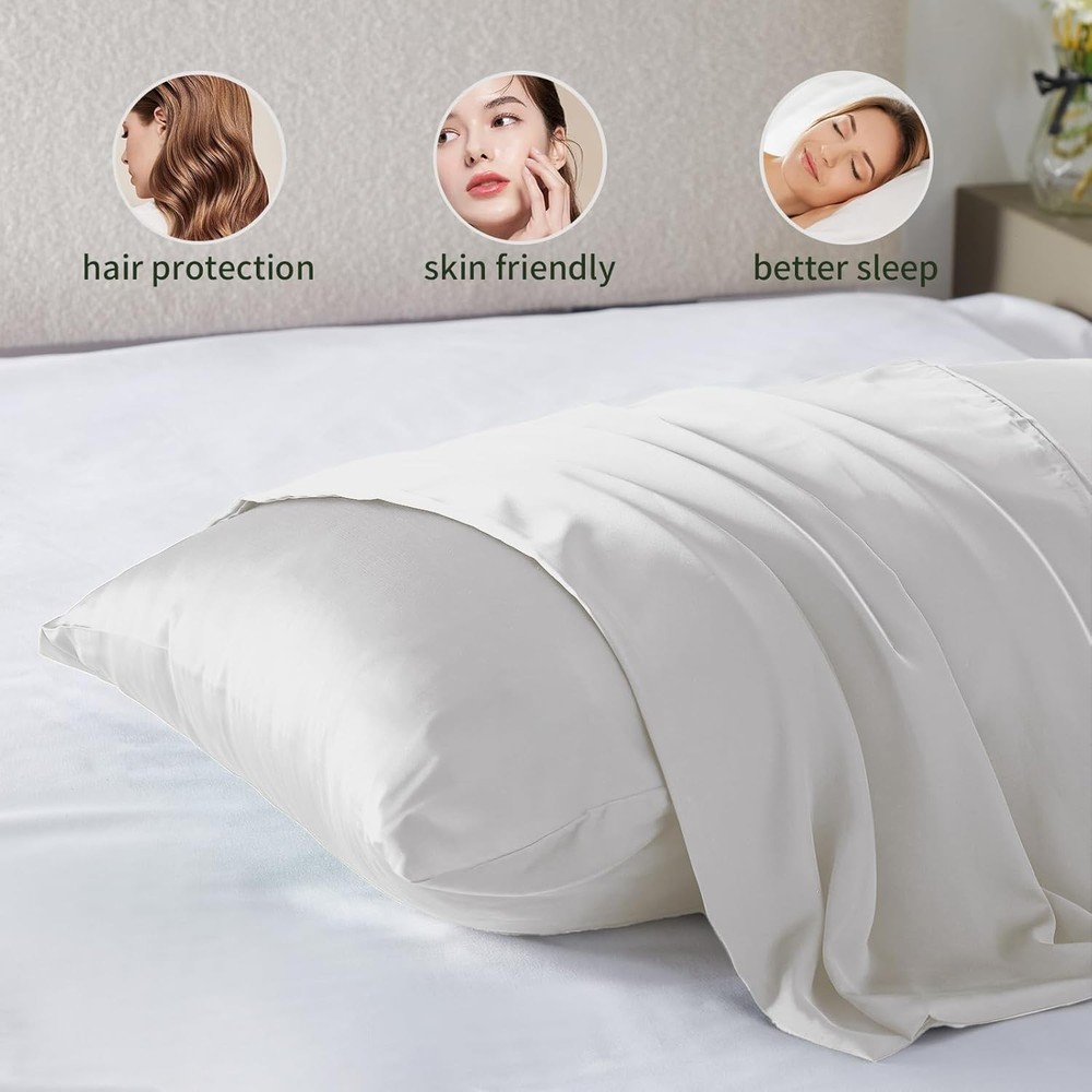 Soft & Breathable Reversible Natural Silk Pillowcase with Zip, White