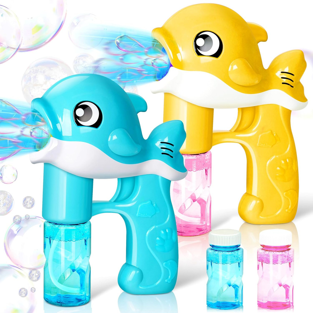 2 Bubble Guns, Whale Bubble Maker LED Automatic with 4 Refill Solutions for Kids