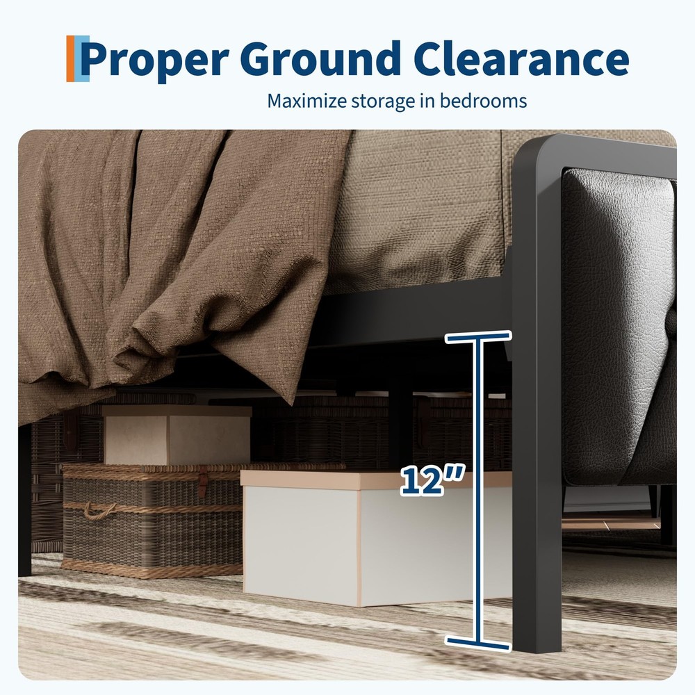 Platform Bed Frame King Upholstered with 12" Underbed Storage Charging Station