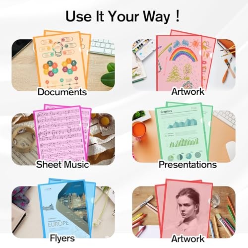Clear Plastic Folders Sleeves Pack, 6 Assorted Colors, Documents Project 12