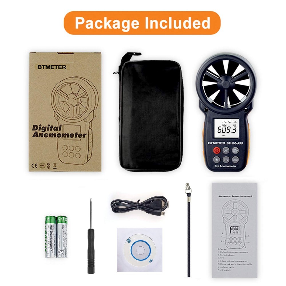 Pro Handheld HVAC Anemometer CFM Air Flow Wind Speed Meter USB Data Logging