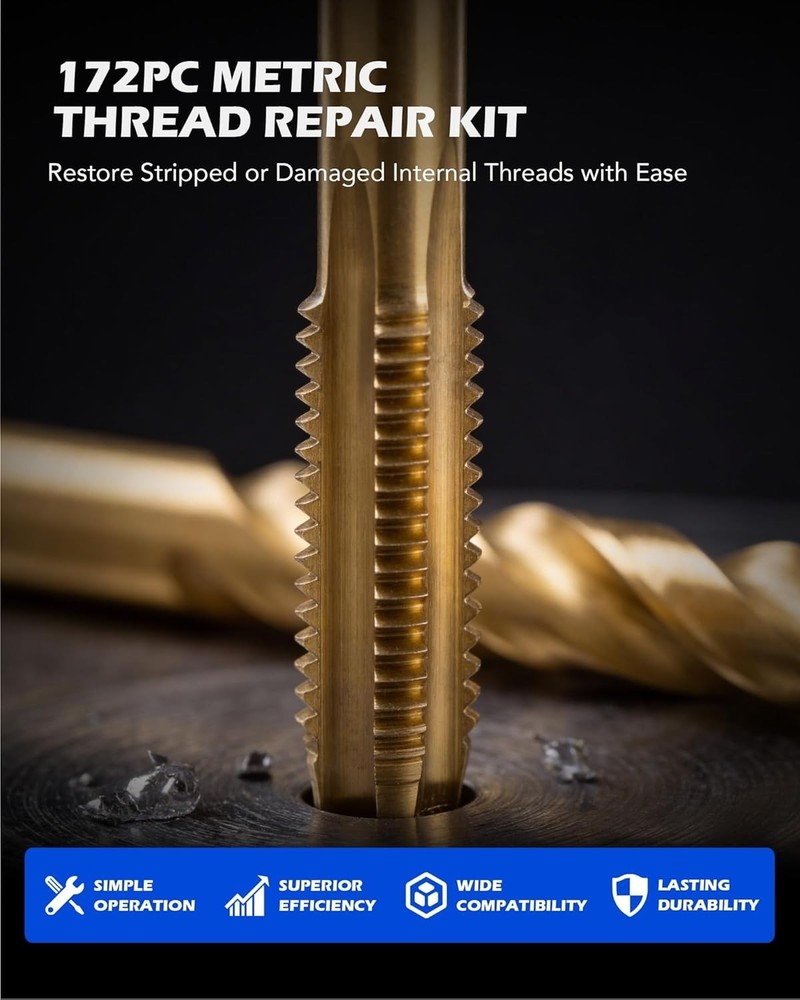 Versatile 172pc Metric Thread Restorer Set: Precision Repairs for All Materials