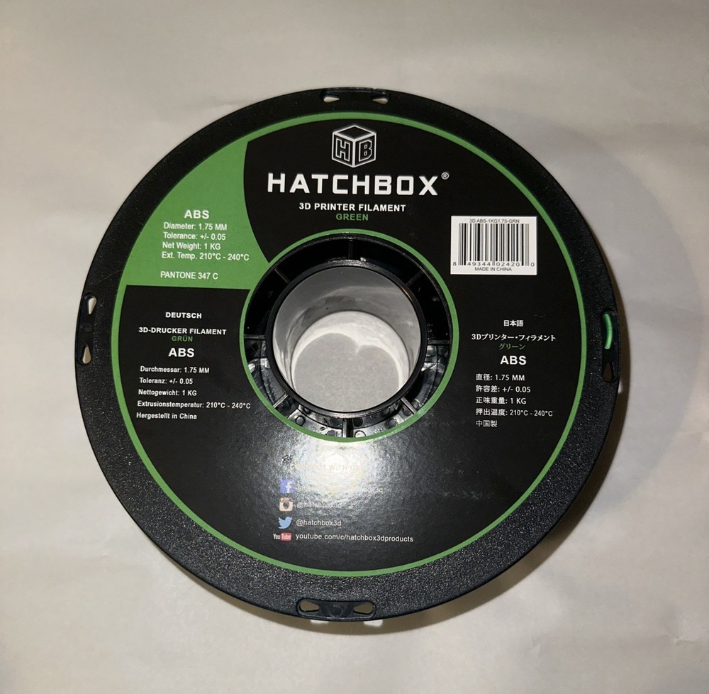 HATCHBOX ABS Filament in Green, 1kg Spool