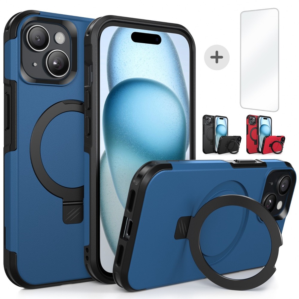 For iPhone 14 15 Plus 15 Pro Max Case MagSafe Ring Stand & Shockproof Protector