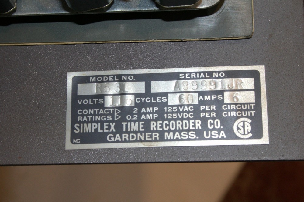 Simplex Time Recorder Clock Model No. R831