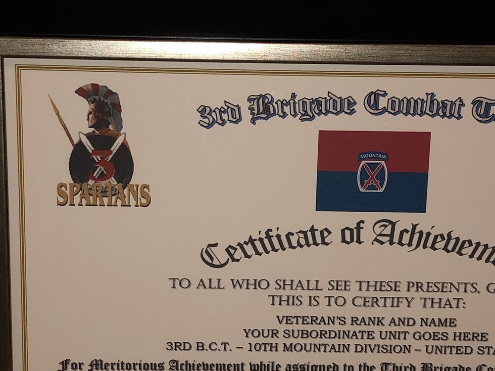 3RD B.C.T. / 10TH MOUNTAIN DIVISION - COA / (COMMEMORATIVE CERTIFICATE)