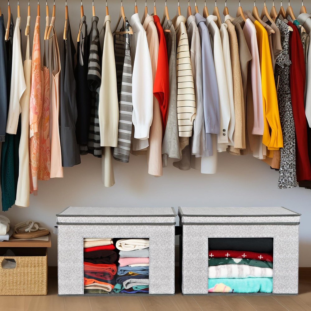 Foldable Fabric Storage Boxes Large Storage Bins with Lids [4-Pack] Collapsib...