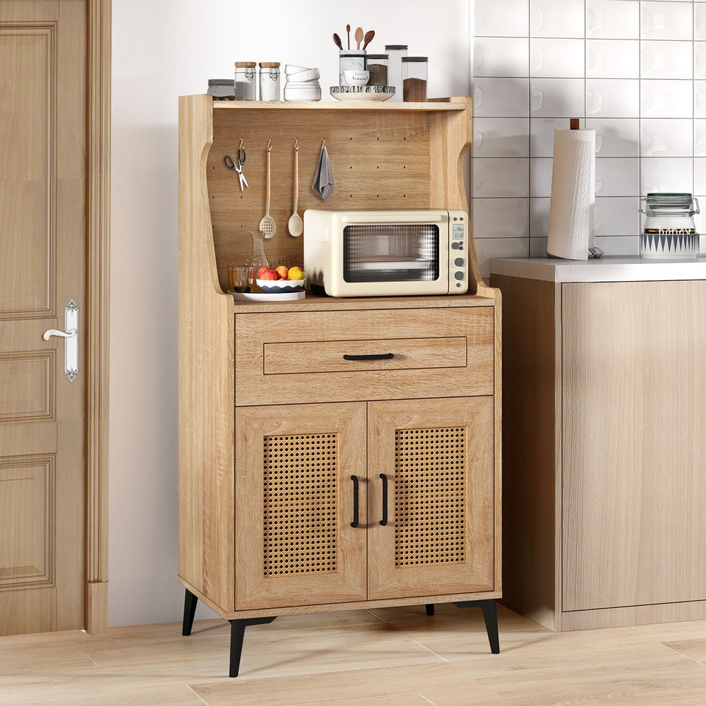 Coffee Bar Cabinet w/Pegboard Storage Drawer & Adjustable Shelf Buffet Sideboard
