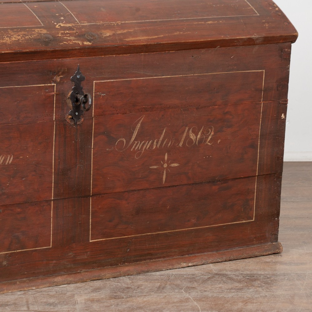 Danish Original Painted Dome Top Pine Trunk dated 1862