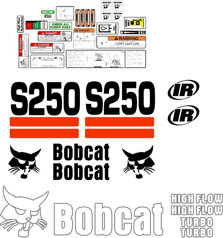 S250 Premium Replacement decal sticker kit Fits bobcat S 250 skid steer loader.