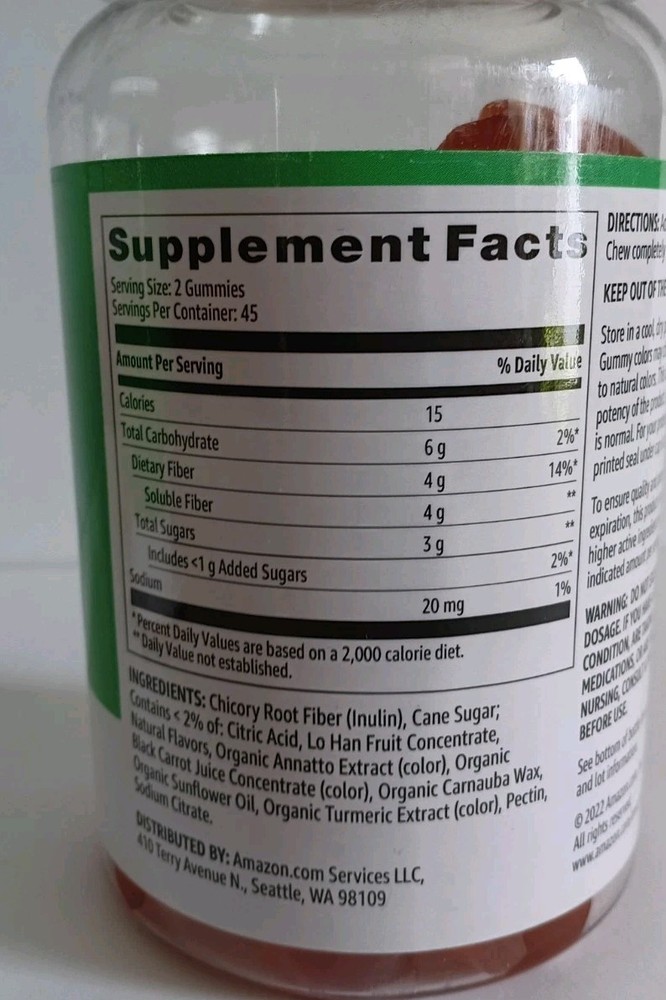 2X Amazon Basics Fiber Gummies 4g Chewable Fruit 90ct each
