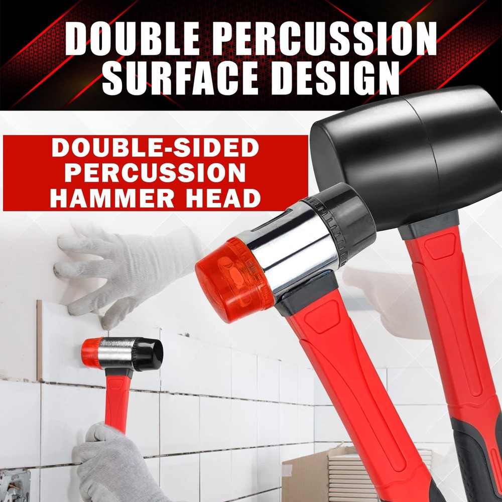 YIYITOOLS 2Pcs Hammer Set, 16oz Rubber Mallet & 40mm Double-Faced 2PCs, Black