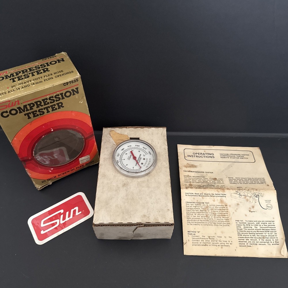 Vintage SUN Engine Compression Tester Gauge CP7824 300 PSI