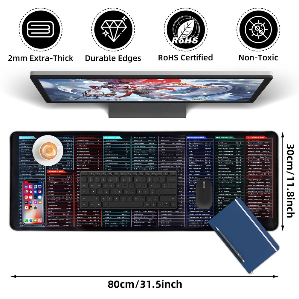 Computer Mouse Pad Desk Mat Office Power Point Excel Word CAD Shortcut Keys