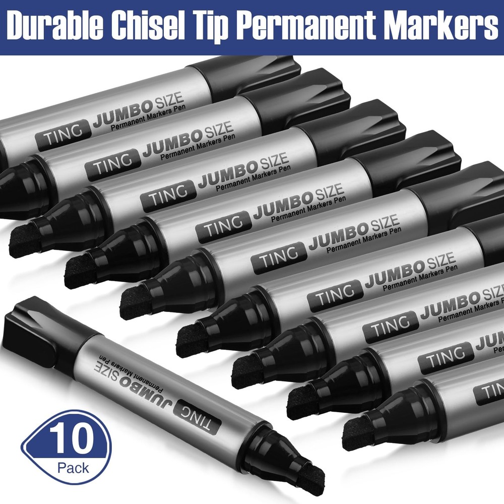 10 Pack Jumbo Permanent Markers Bulk Large Chisel Tip Permanent Markers Quick...