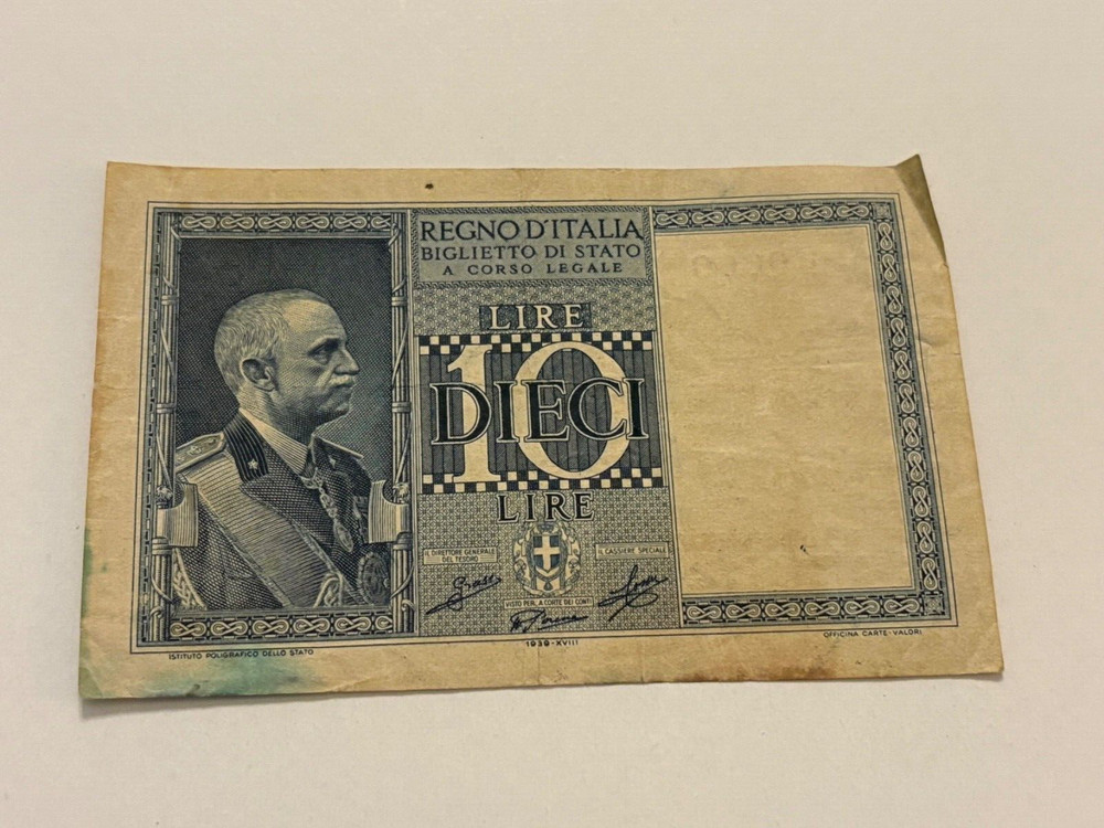 Italy 10 Lire 1939 Paper Note Good Condition