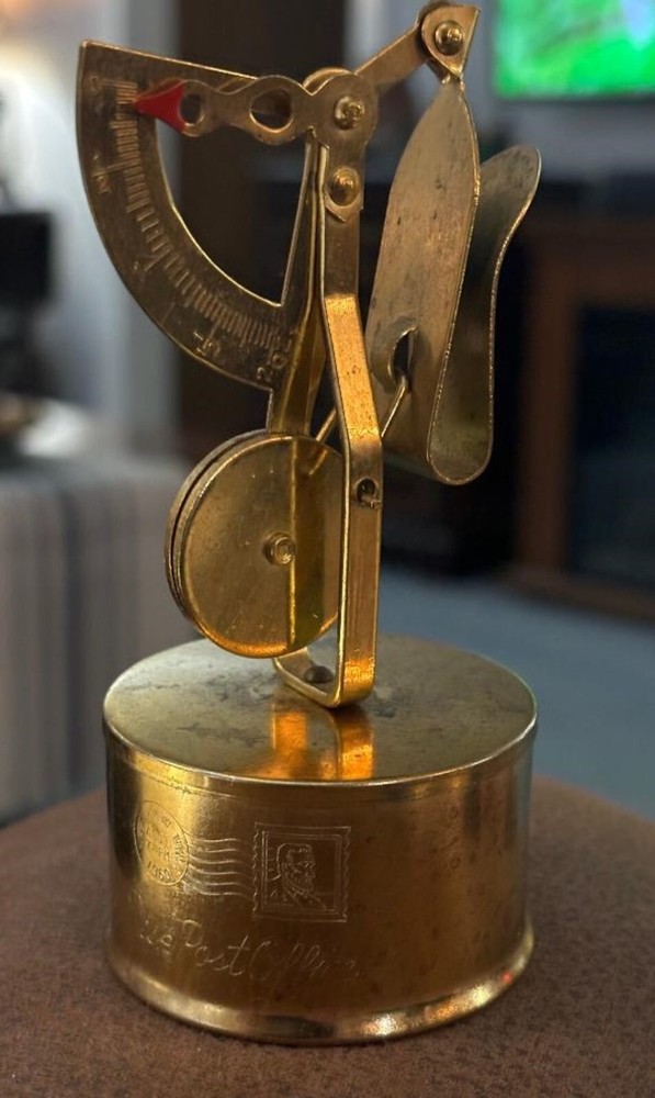 Vintage "Desk Post Office" Brass 2oz Postal Scale And Stamp Roller
