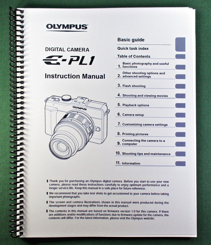 Olympus E-PL1 Instruction Manual: 124 Pages & Protective Covers!