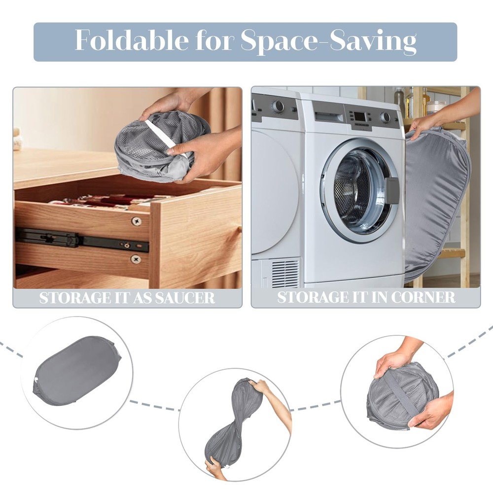 3 Pack Collapsible Laundry Basket Mesh Pop Up Hamper Foldable Grey Clothes
