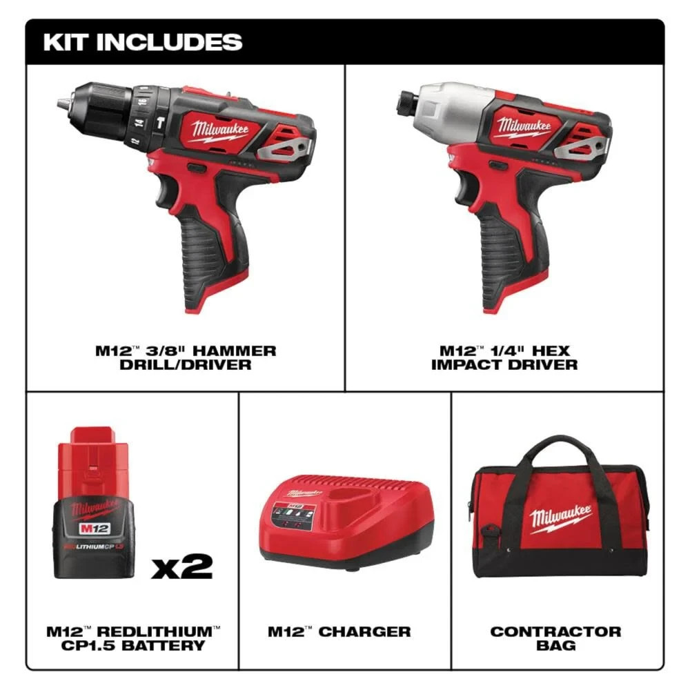 Milwaukee M12 12V Hammer Drill/Impact Driver Combo Kit 2 Tool